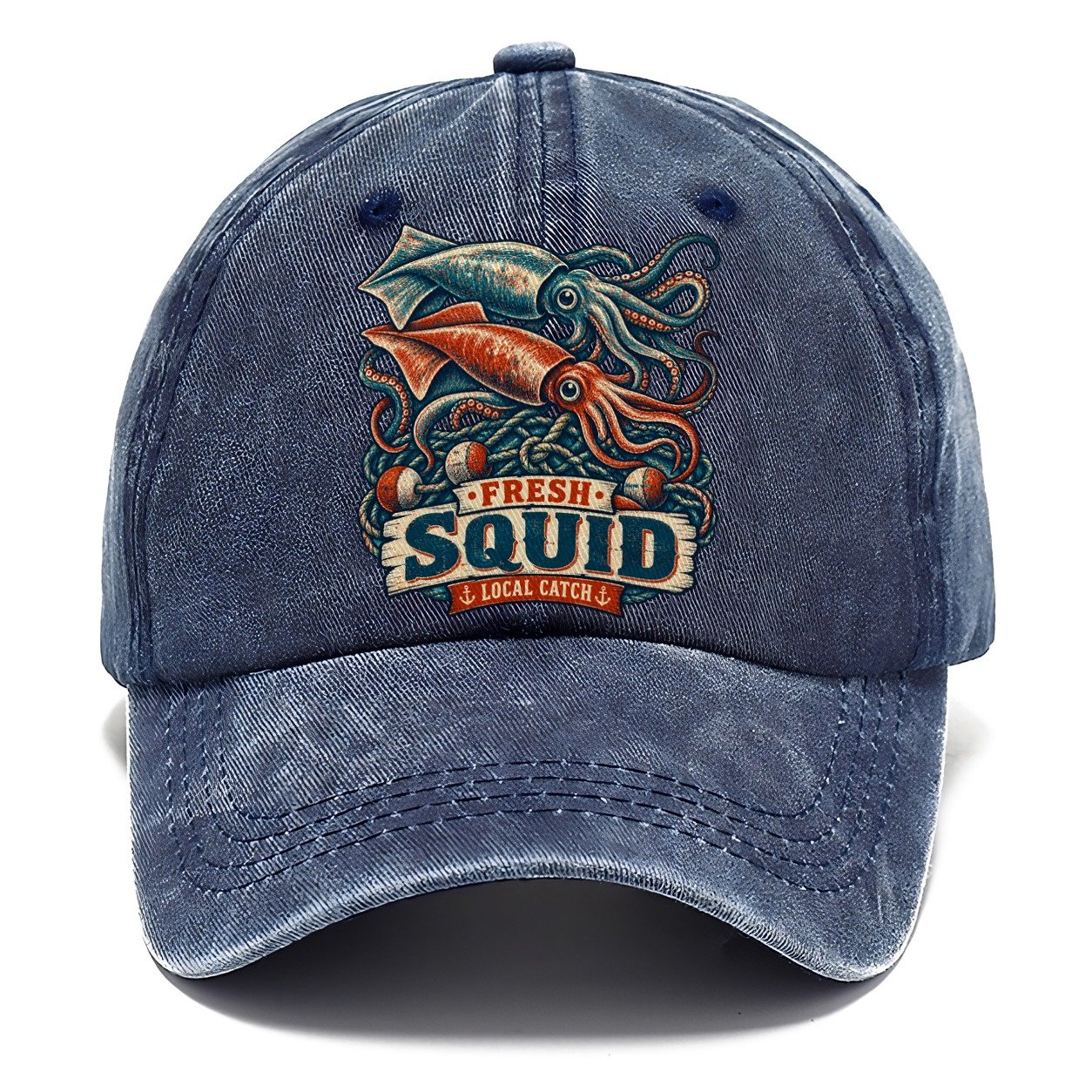 Squid And Net Stack Fishing Club Classic Cap – Twilight Navy