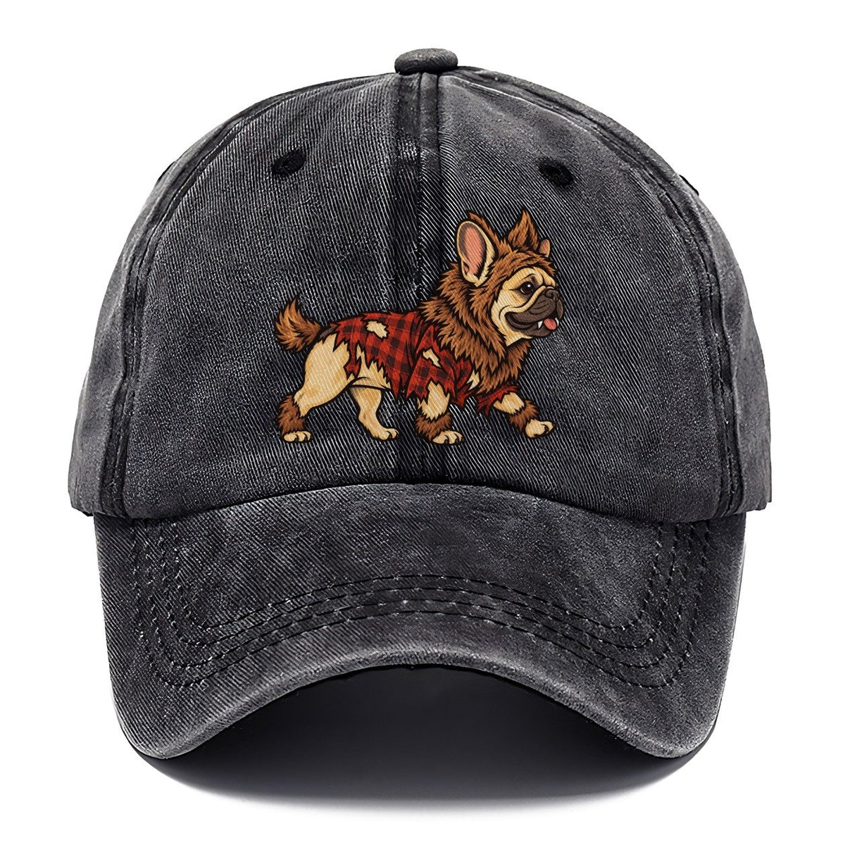 One French Bulldog In Halloween Costume Werewolf With Tufted Fur Patches And Small Fangs Halloween Dog Parade Classic Cap – Graphite