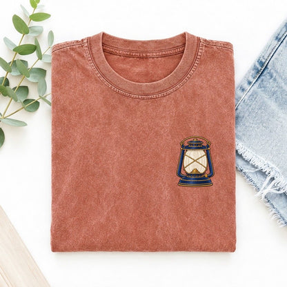 Camp Lantern Symbol Emblems Left Chest Vintage T-shirt – Terracotta