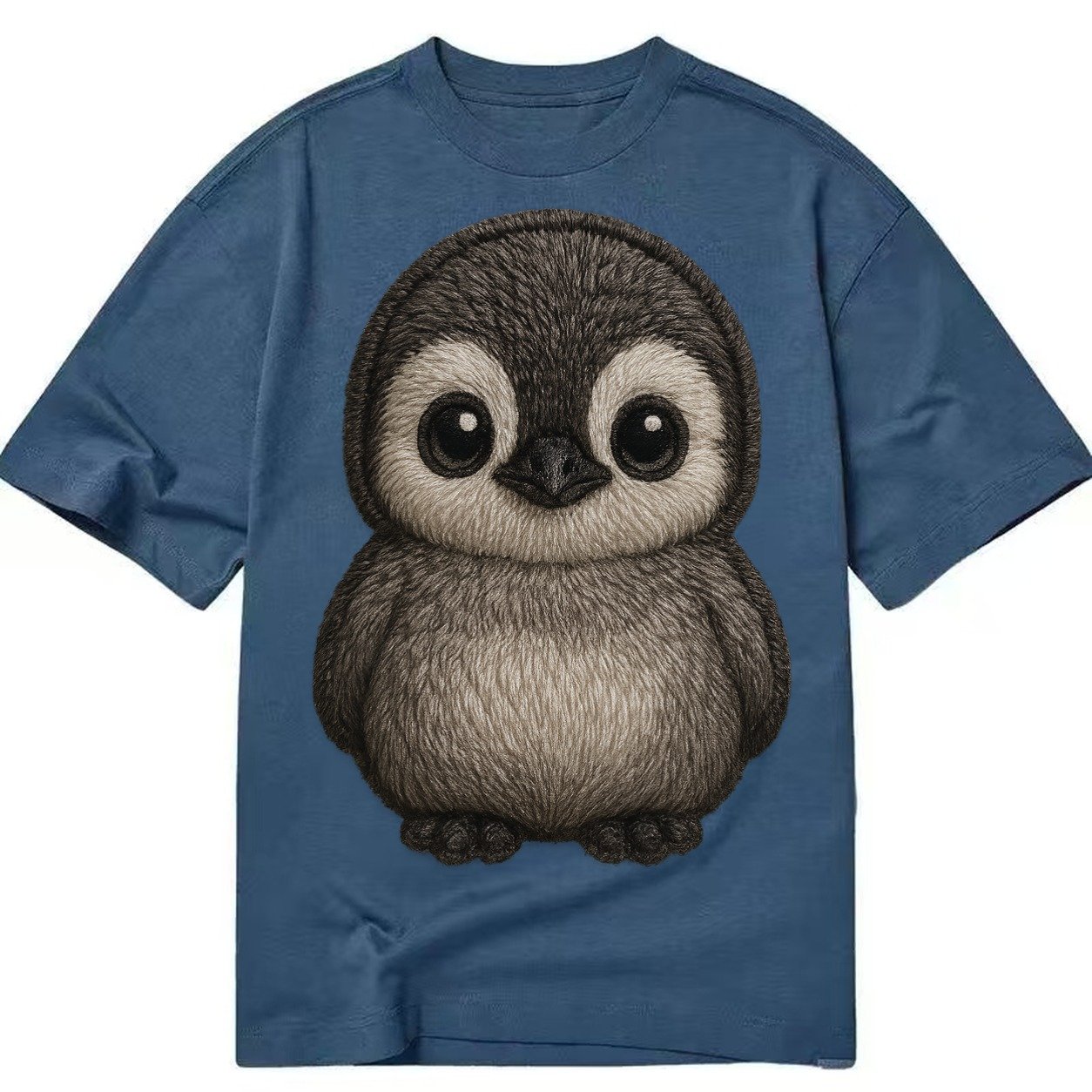 Baby Penguin Chick Gray Fluffy White Face Round Body Front F Classic T-shirt – Twilight Navy
