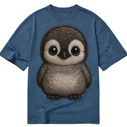 Baby Penguin Chick Gray Fluffy White Face Round Body Front F Classic T-shirt – Twilight Navy