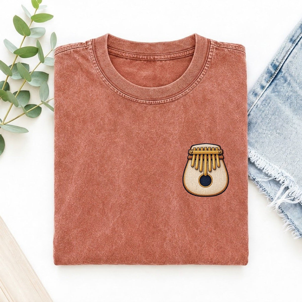 Kalimba Thumb Keys Left Chest Vintage T-shirt – Terracotta