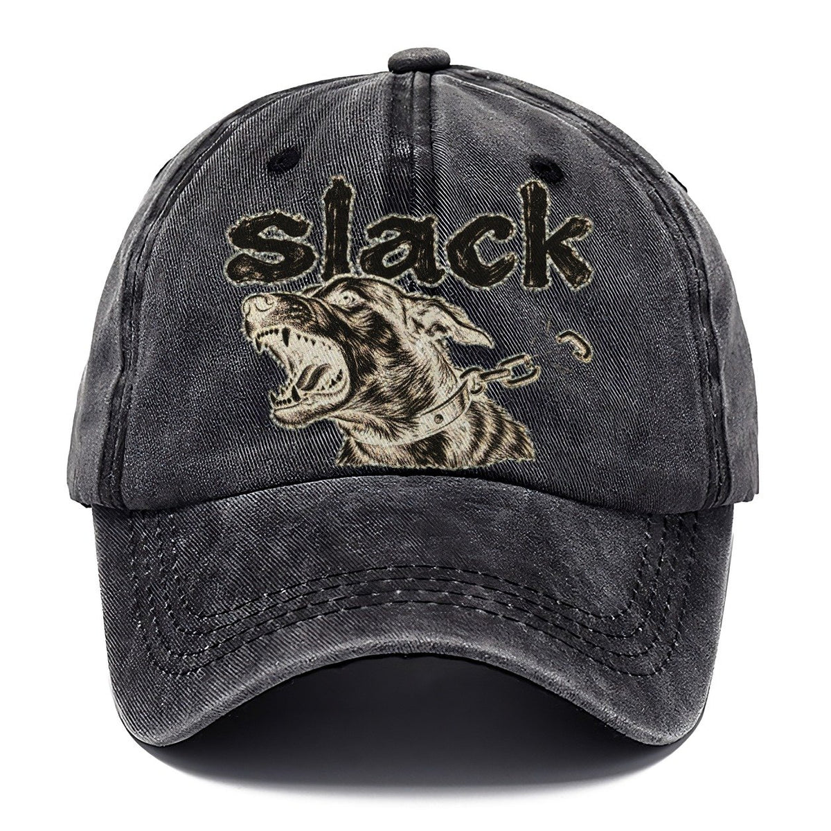 A Dog Head Straining Forward Against A Chain That Has Just Snapped Bark For Me Classic Cap – Graphite