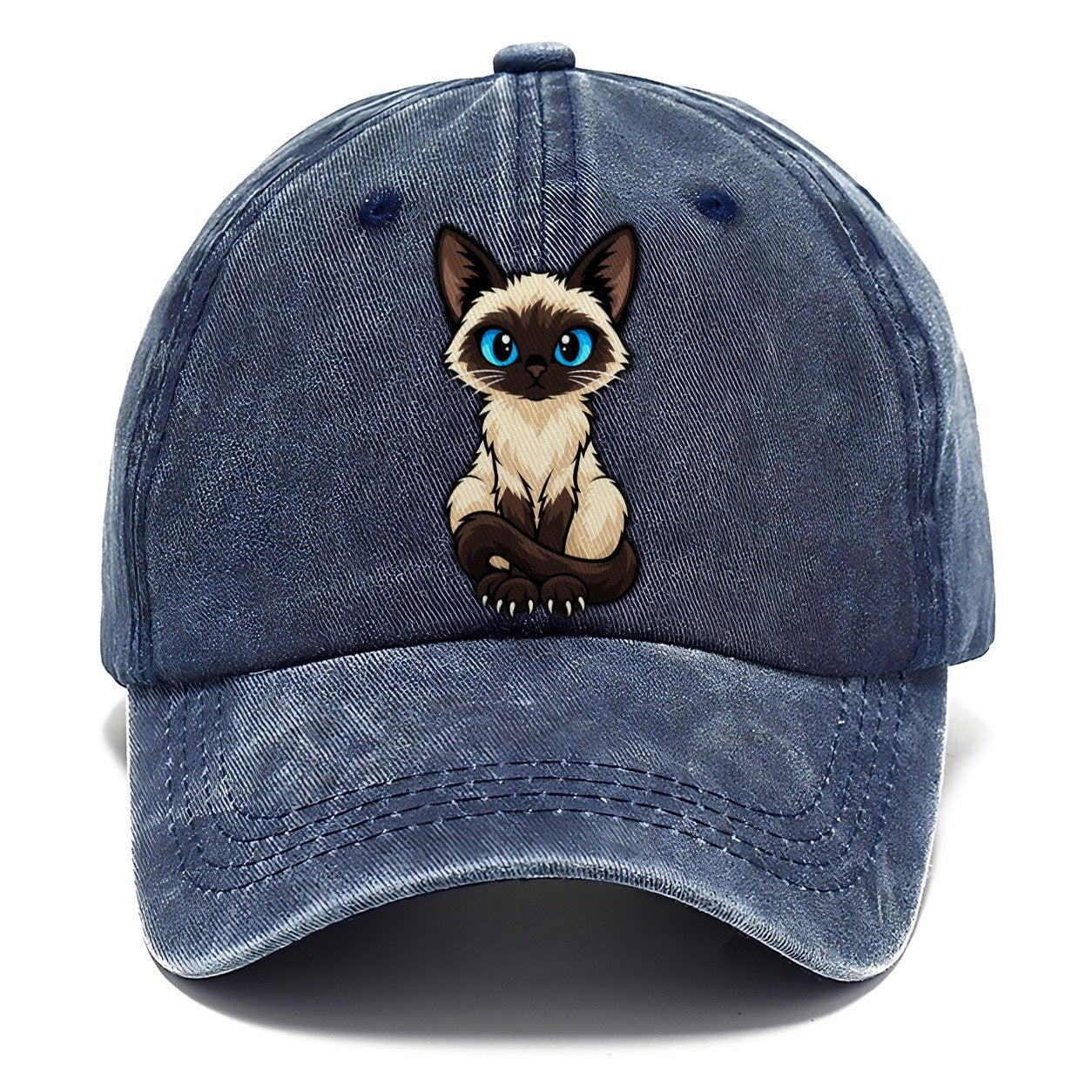 Siamese Sitting Tall Peeking Cats Classic Cap – Twilight Navy