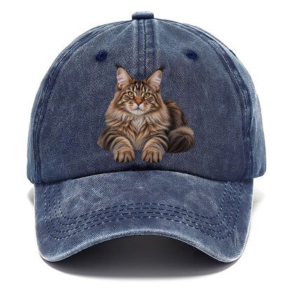 Maine Coon Reclining Paws Forward Realistic Cat Portrait Classic Cap – Twilight Navy