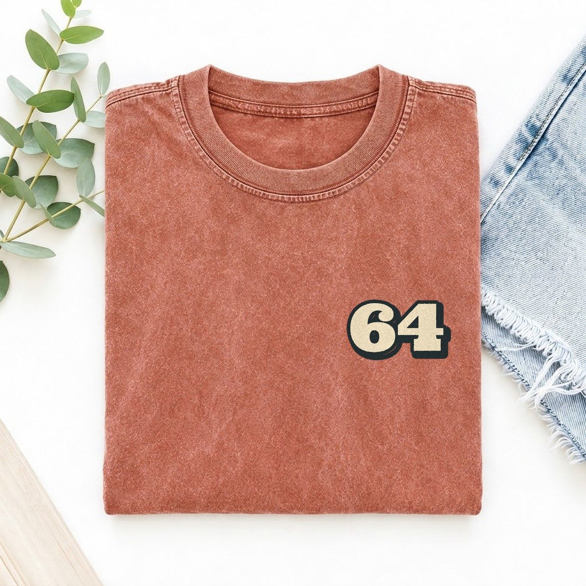 Number 64 Left Chest Vintage T-shirt – Terracotta