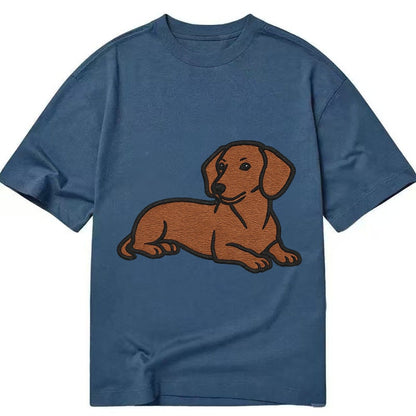 Dachshund Red Smooth Relaxed Lying Down With Head Up Embroid Classic T-shirt – Twilight Navy