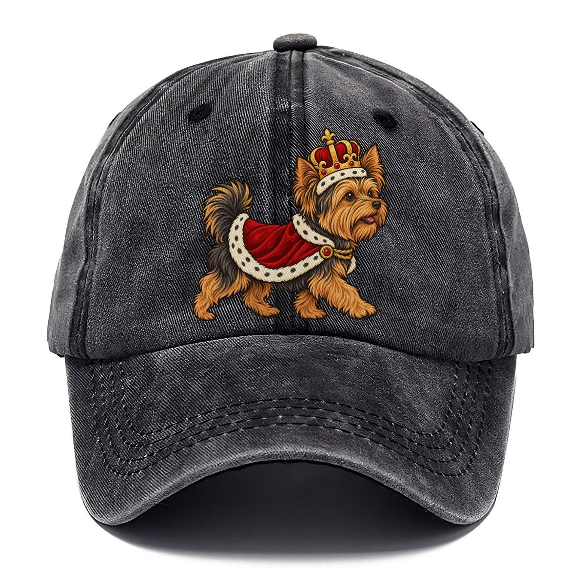 One Yorkshire Terrier In Halloween Costume Little King Costume With A Felt Crown And Short Red Velvet Robe Halloween Dog Parade Classic Cap – Graphite