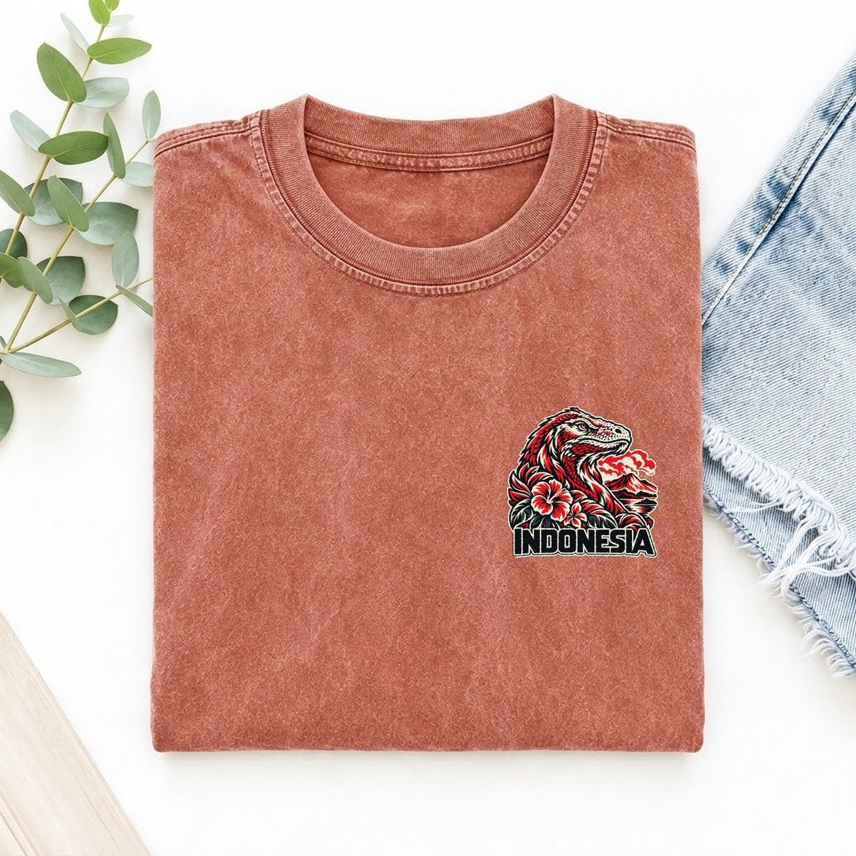 Indonesia Country Pride Left Chest Vintage T-shirt – Terracotta