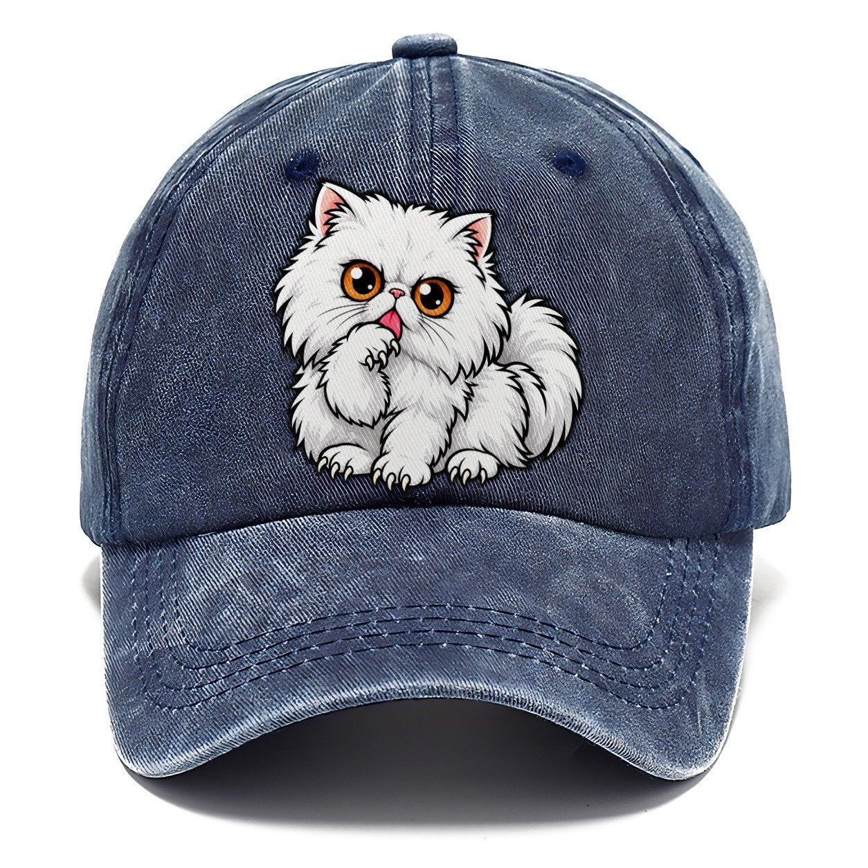 White Persian Grooming Peeking Cats Classic Cap – Twilight Navy