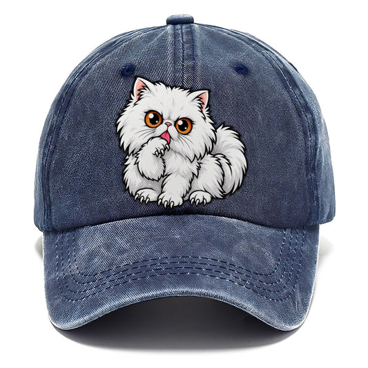 White Persian Grooming Peeking Cats Classic Cap – Twilight Navy