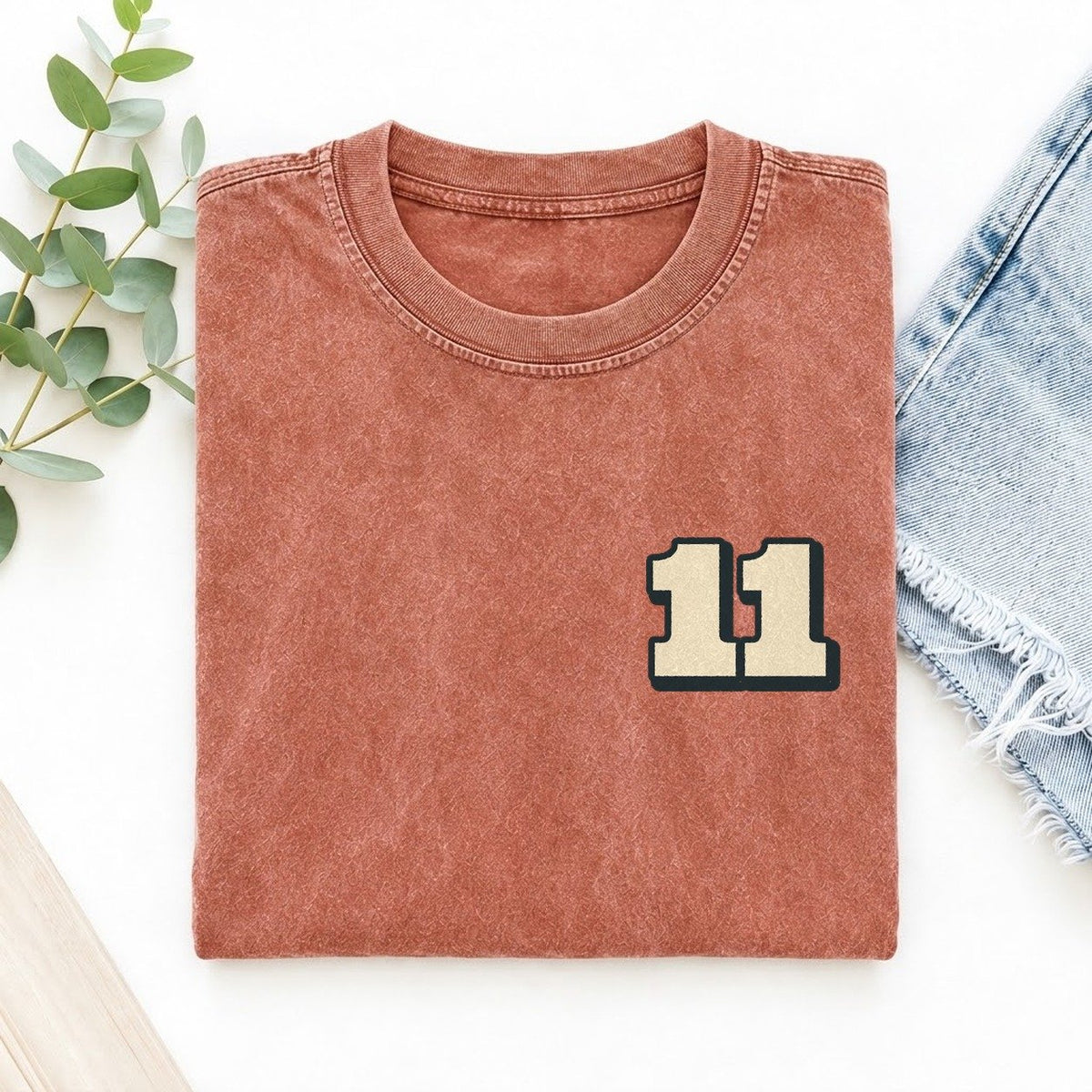 Number 11 Left Chest Vintage T-shirt – Terracotta