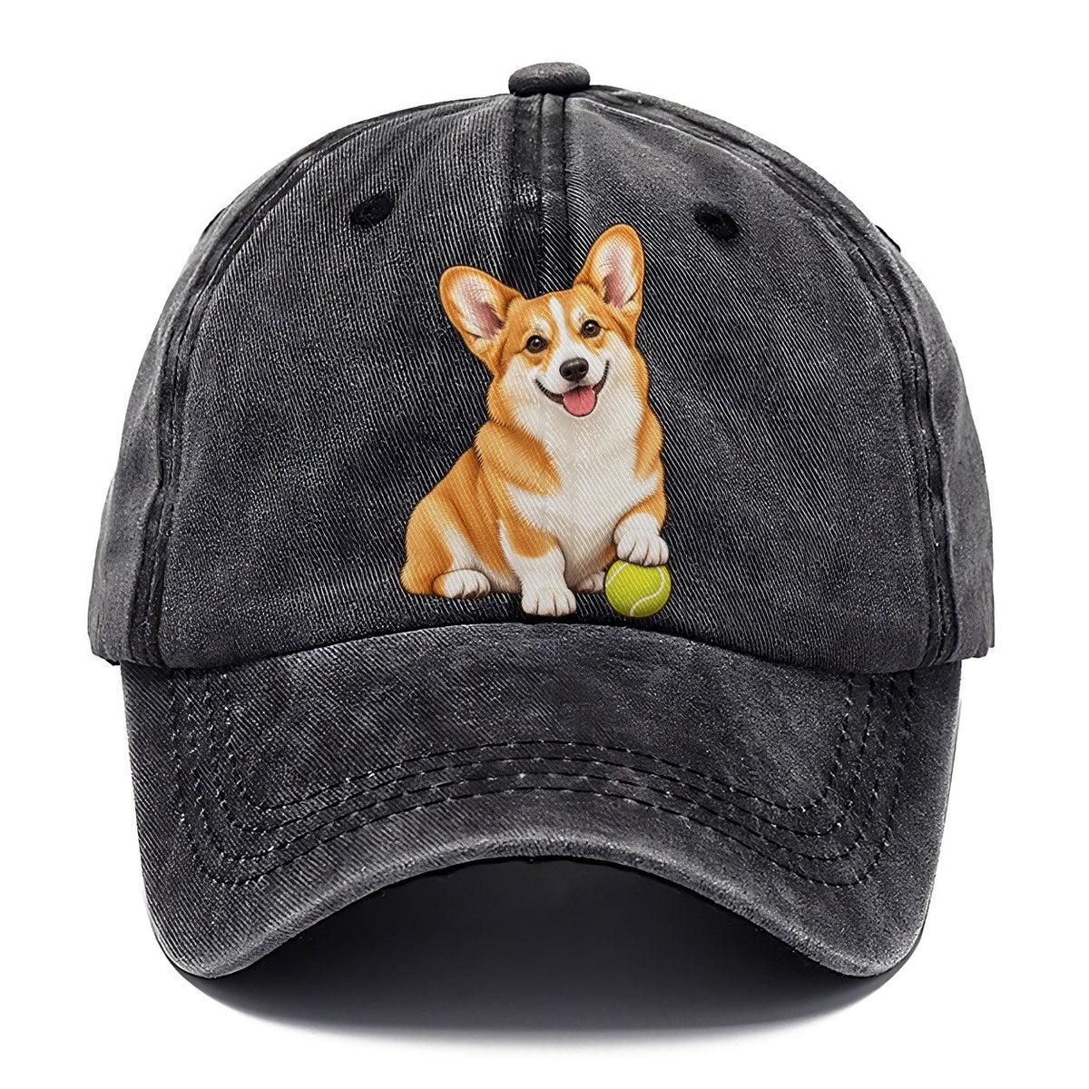 Happy Corgi with Tennis Ball Classic Cap – Graphite
