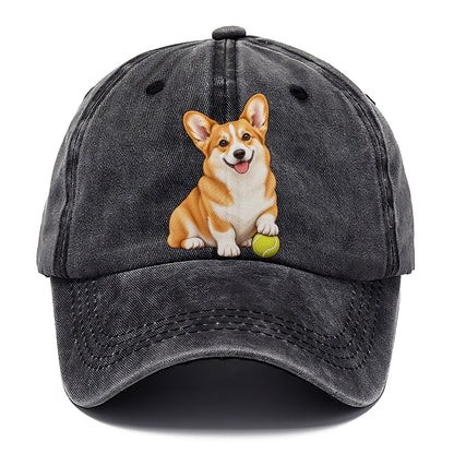 Happy Corgi with Tennis Ball Classic Cap – Graphite