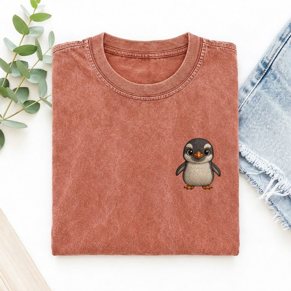 Baby Gentoo Penguin Left Chest Vintage T-shirt – Terracotta