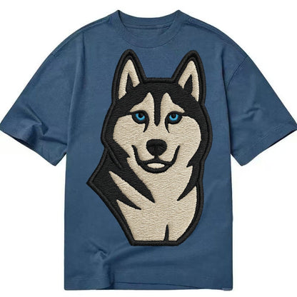 Husky Blue Eyes Close Up Portrait Classic T-shirt – Twilight Navy