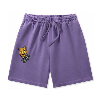Broadway Masks Comedy Tragedy Masks In Gold And Black Theate Washed Shorts – Purple