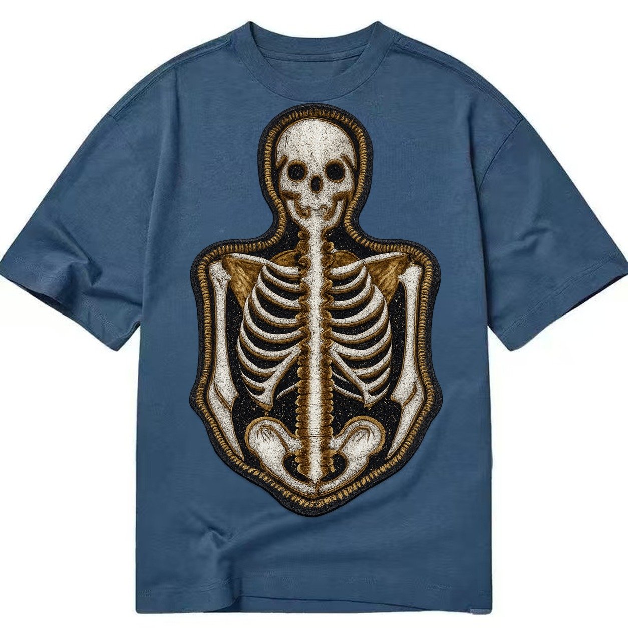 Embroidered Patch Design Skeleton Bones Skeletal System In W Classic T-shirt – Twilight Navy
