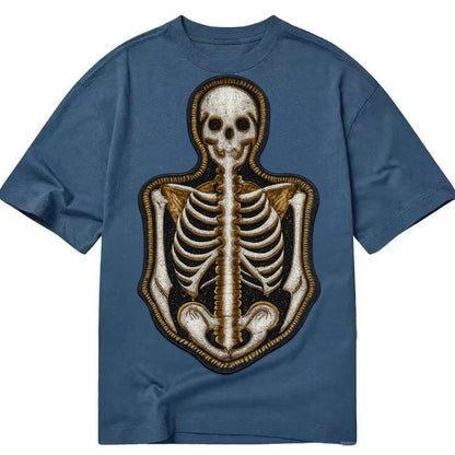 Embroidered Patch Design Skeleton Bones Skeletal System In W Classic T-shirt – Twilight Navy