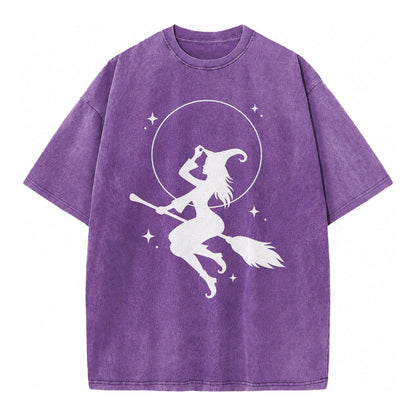 Witch On Broom Vintage T-shirt – Purple