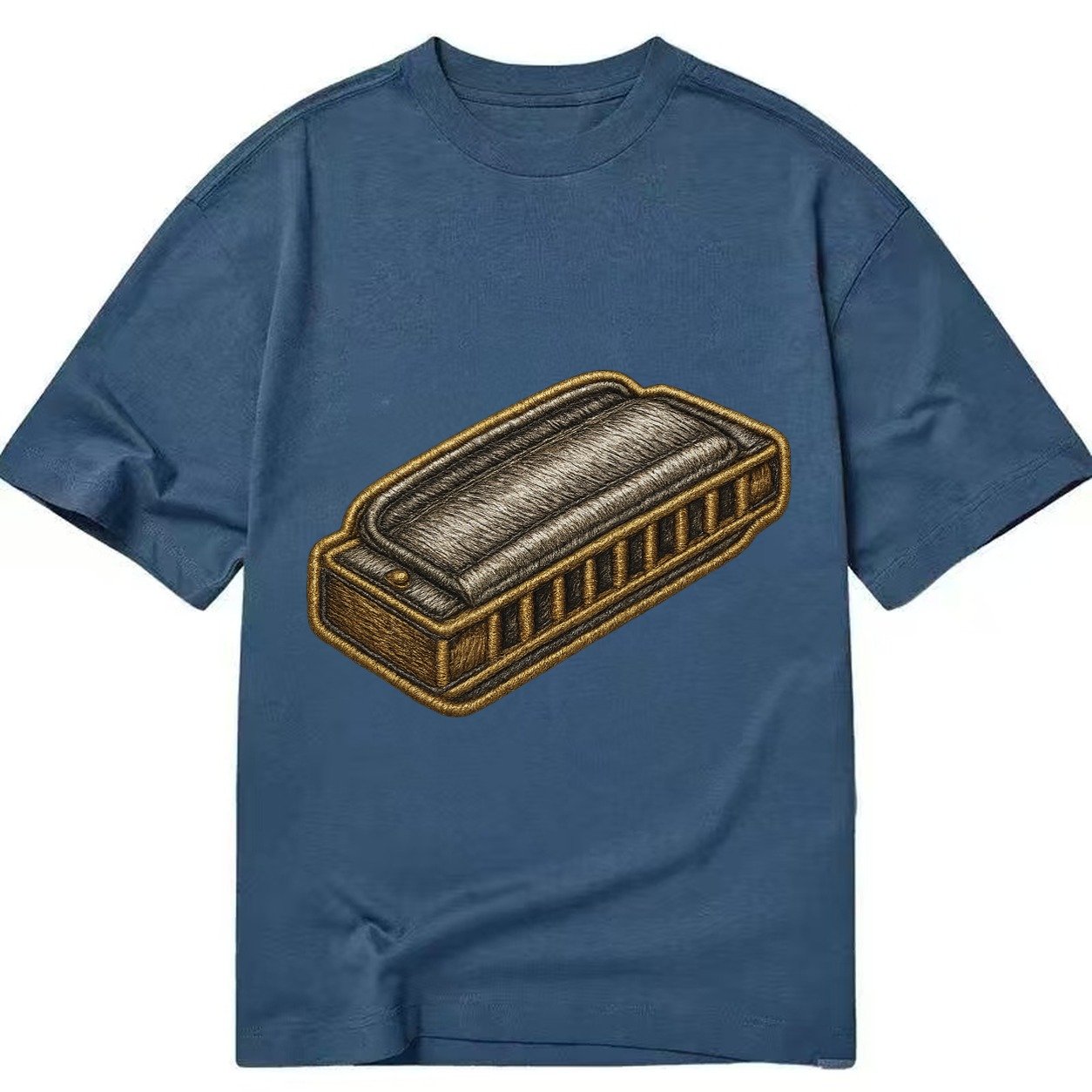 Harmonica Blues Harp With Chrome Covers Classic T-shirt – Twilight Navy