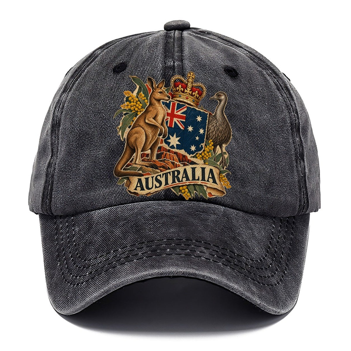 Australia Kangaroo and Emu Crest Classic Cap – Graphite