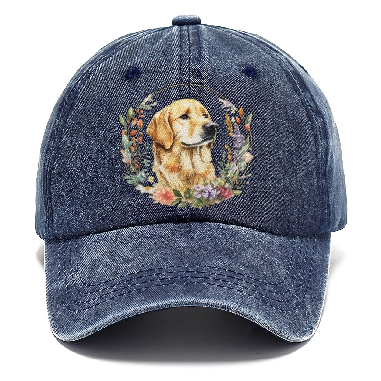 Golden Retriever Floral Portrait Classic Cap – Twilight Navy
