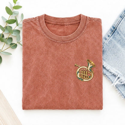 Trumpet Bell Tuck Keepsake Emblem Left Chest Vintage T-shirt – Terracotta