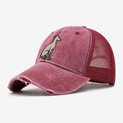 Italian Greyhound Gray Embroidered Sitting Pose Washed Trucker Hat – Wine Red