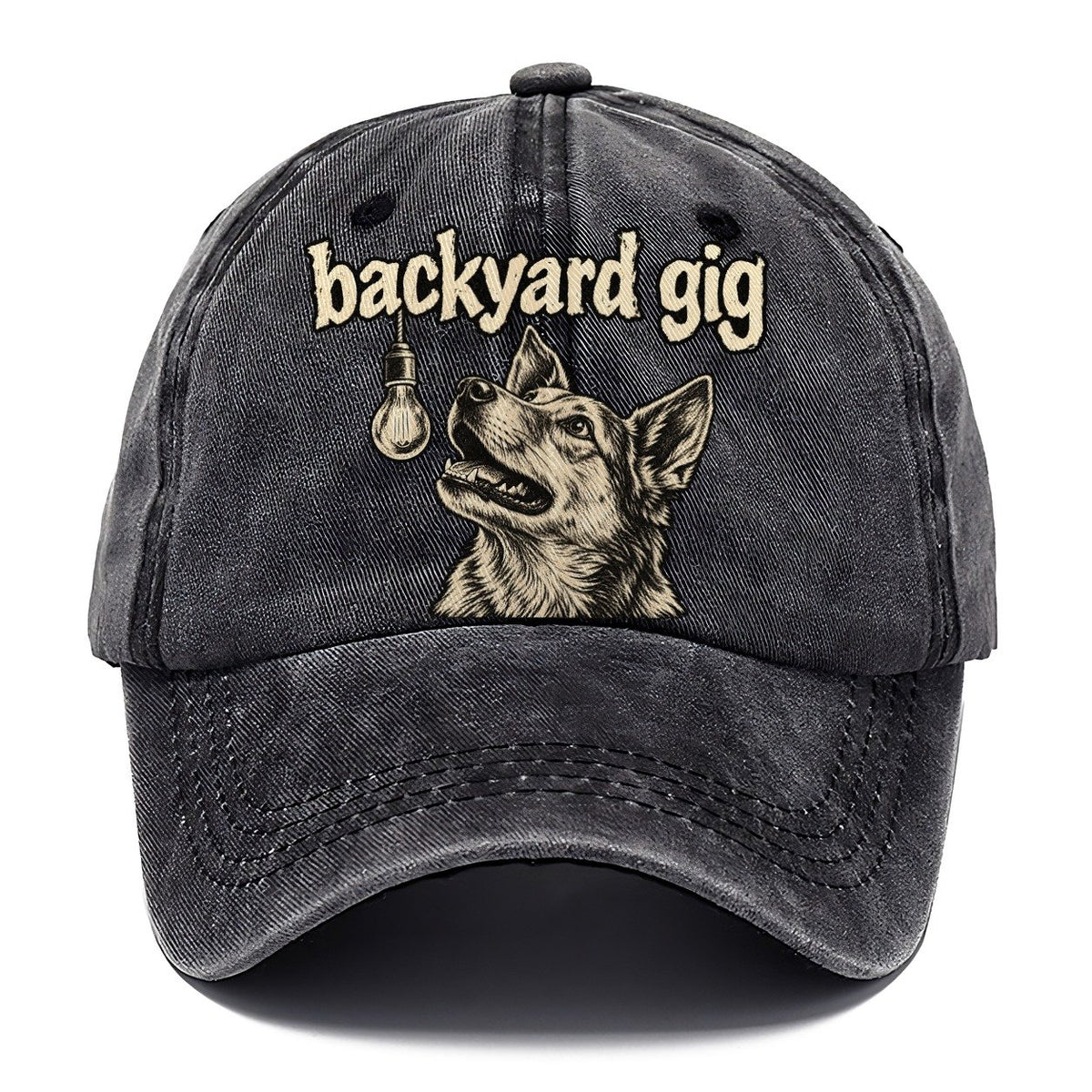 A Dog Head Lit From Above By A Single Hanging Bulb Bark For Me Classic Cap – Graphite