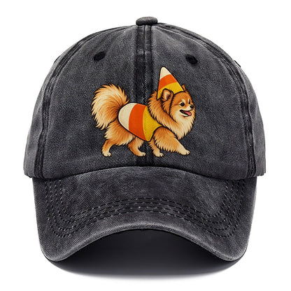 One Pomeranian In Halloween Costume Candy Corn Costume Tri Color Pointed Cone Halloween Dog Parade Classic Cap – Graphite