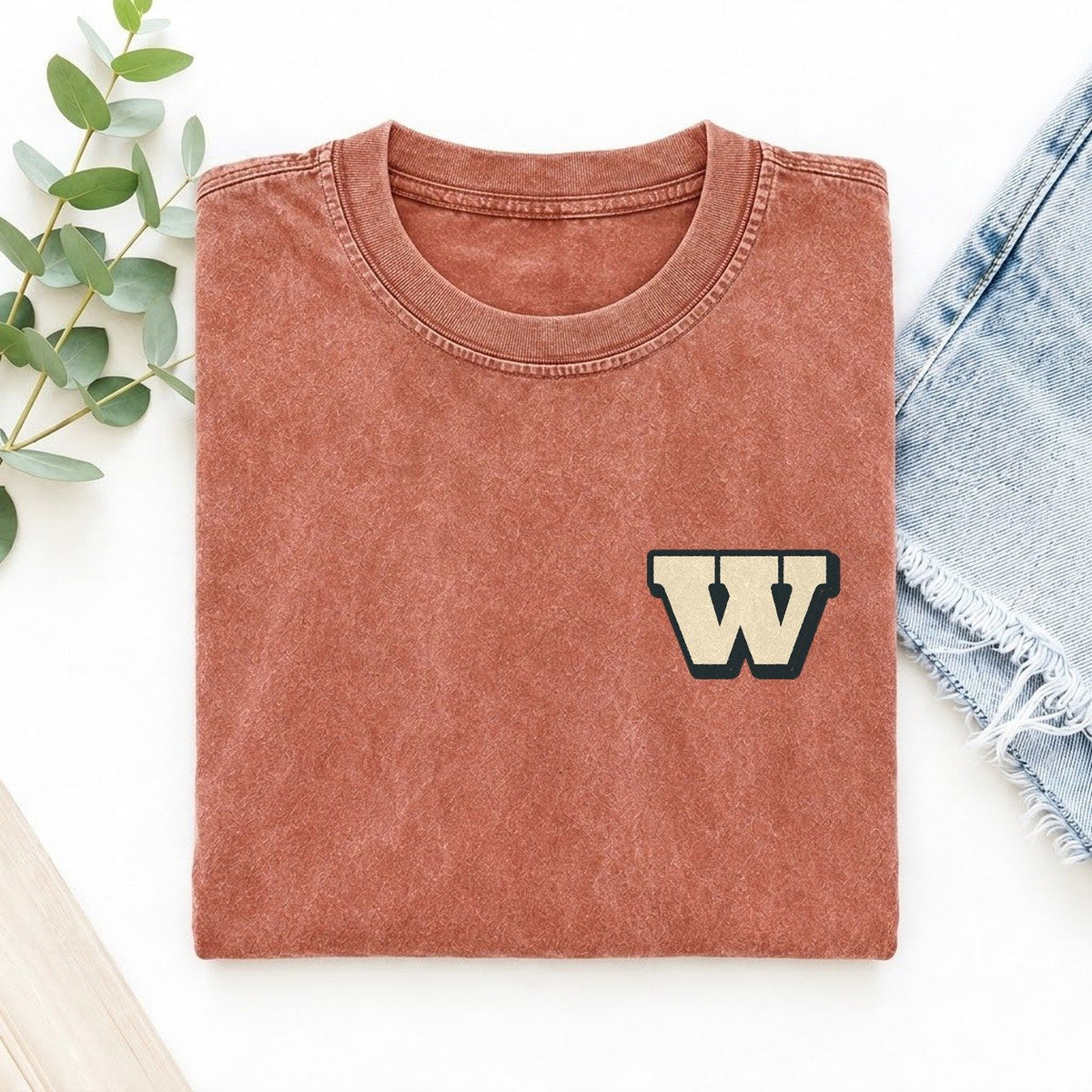 Initial W Left Chest Vintage T-shirt – Terracotta
