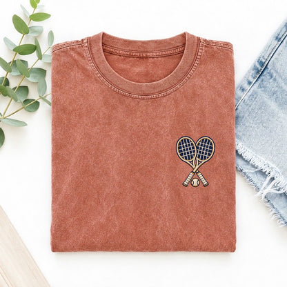 Tennis Rackets Symbol Emblems Left Chest Vintage T-shirt – Terracotta