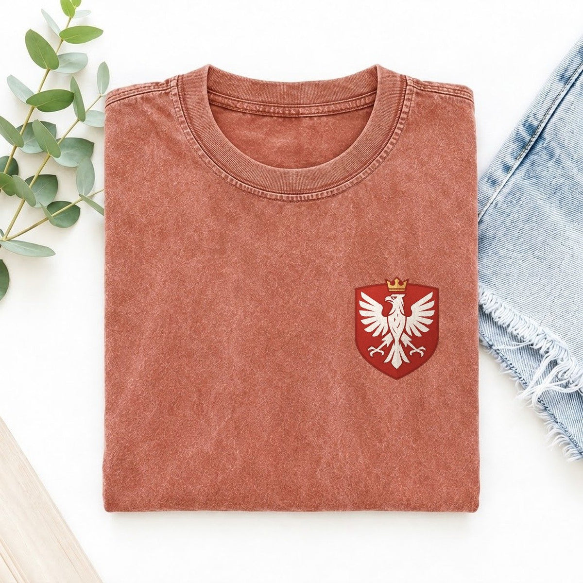 Poland White Eagle Left Chest Vintage T-shirt – Terracotta