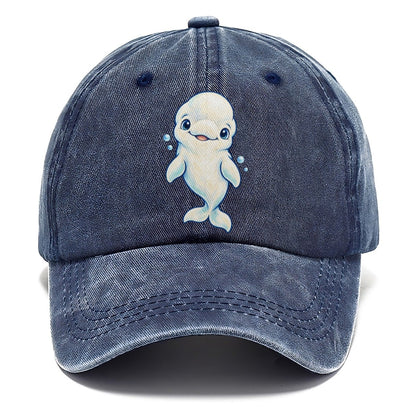 Beluga Whale Front Smile Sea Sprite Classic Cap – Twilight Navy