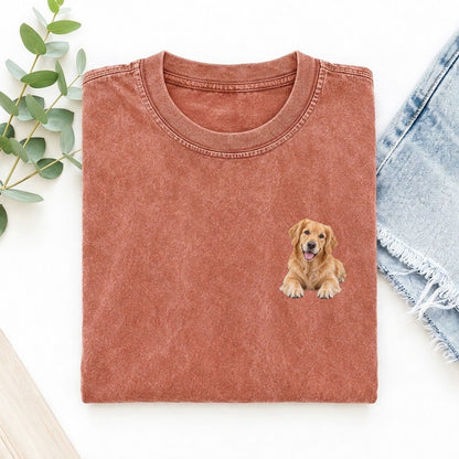 Golden Retriever Head Tilt Left Chest Vintage T-shirt – Terracotta