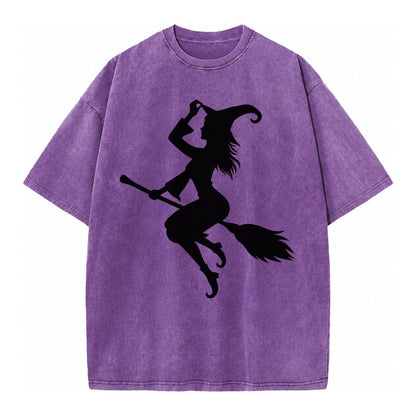 202308151409 Witch On Broom 4 Vintage T-shirt – Purple