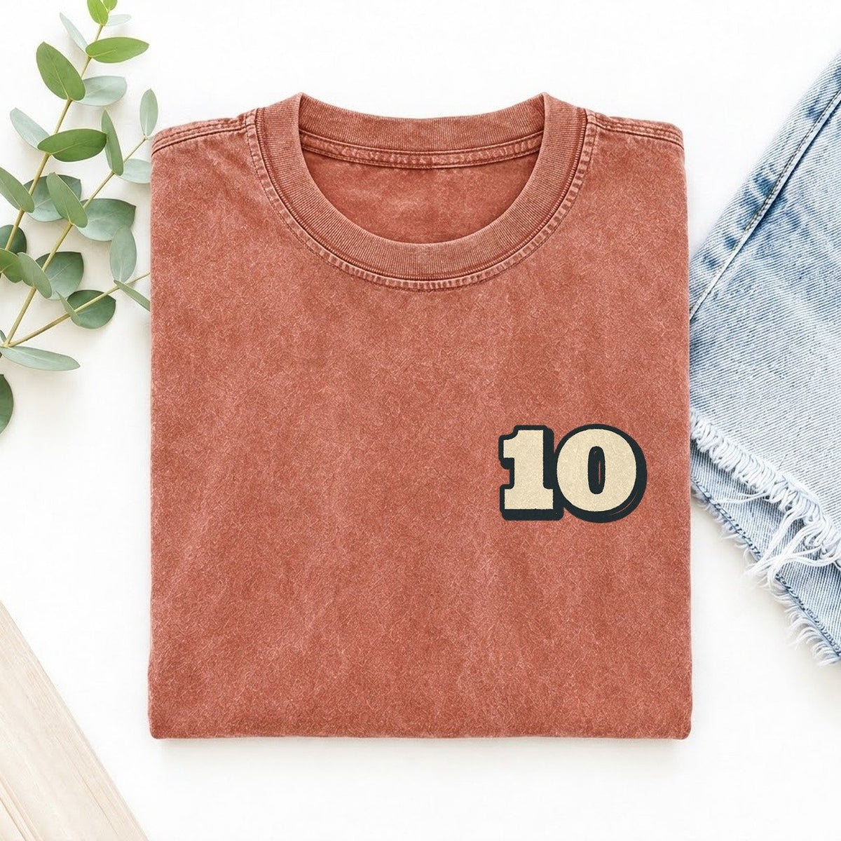Number 10 Left Chest Vintage T-shirt – Terracotta