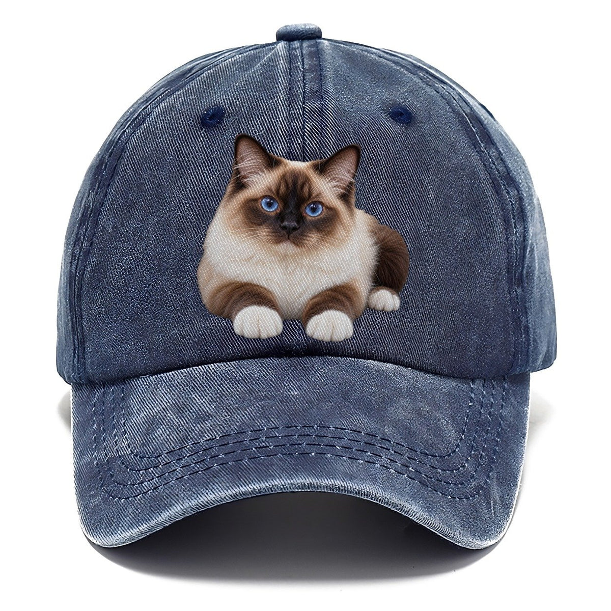 Birman Reclining Paws Forward Realistic Cat Portrait Classic Cap – Twilight Navy