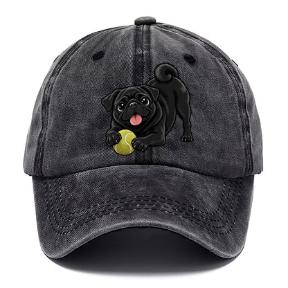 Black Pug with Tennis Ball Classic Cap – Graphite