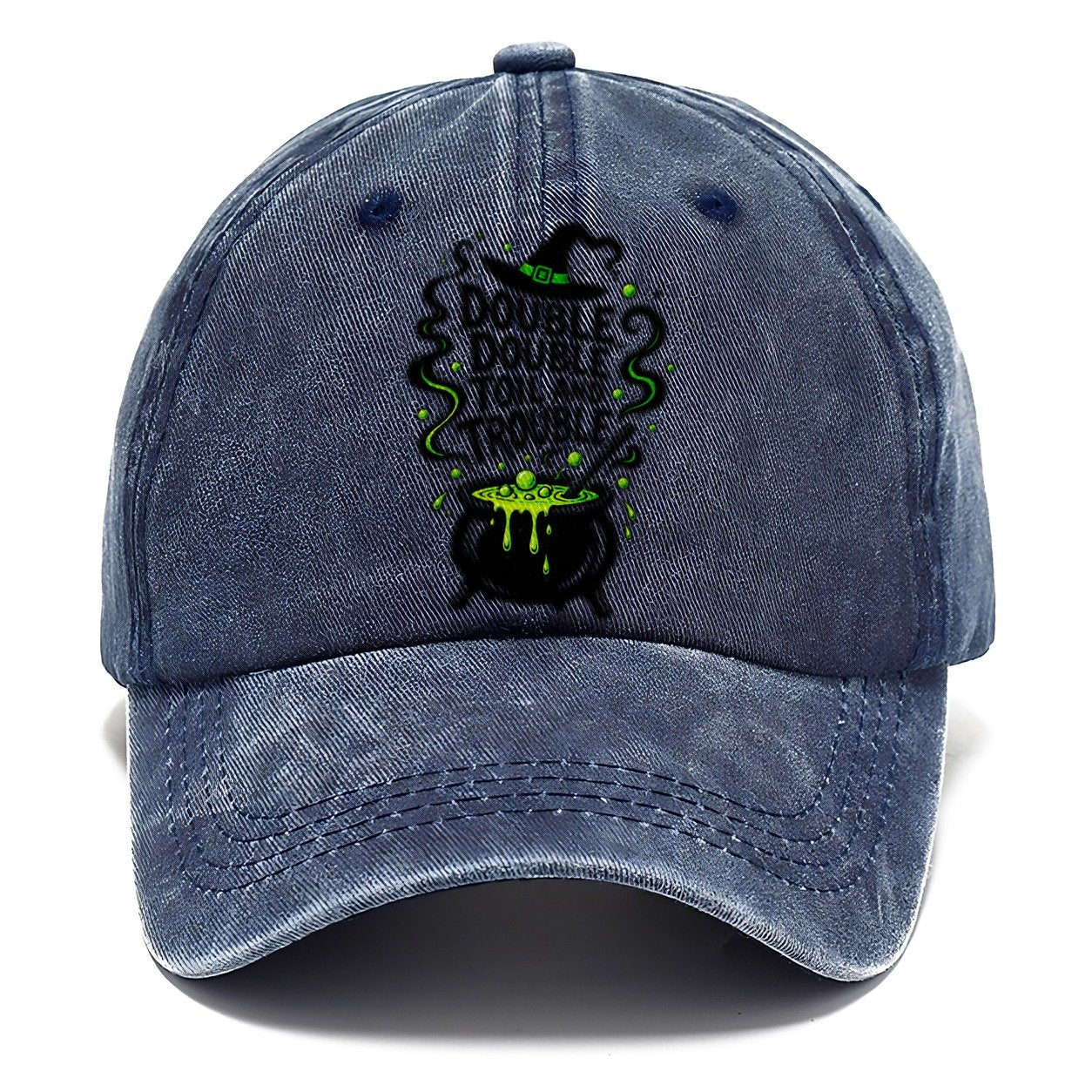 Double Double Toil And Trouble Slogan Witch Magic Classic Cap – Twilight Navy