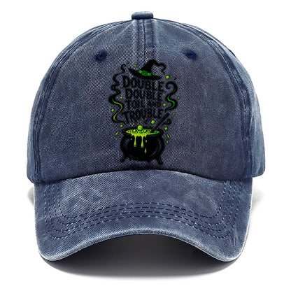 Double Double Toil And Trouble Slogan Witch Magic Classic Cap – Twilight Navy