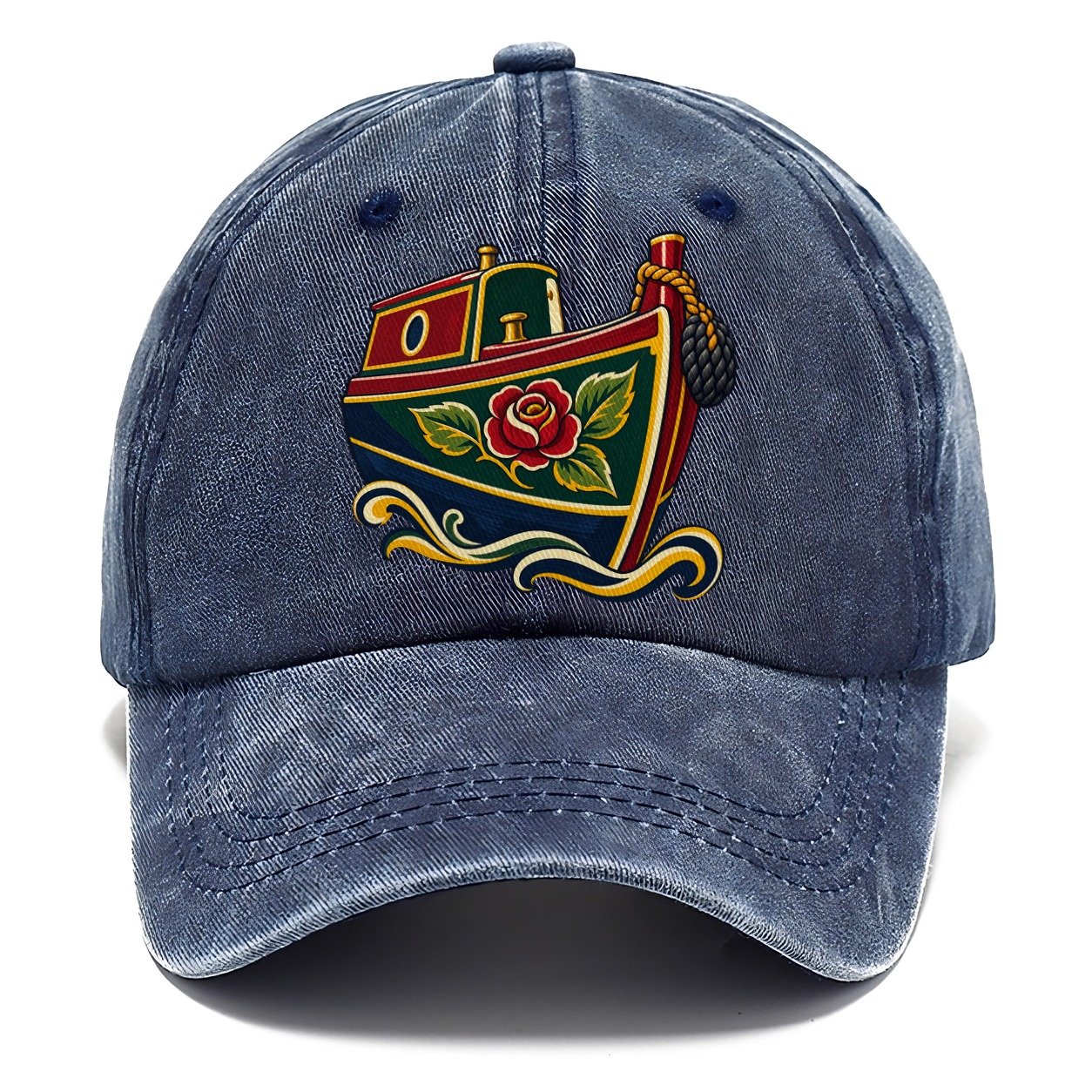 Canal Narrowboat Rose Painted Bow Uk Culture Heritage Classic Cap – Twilight Navy
