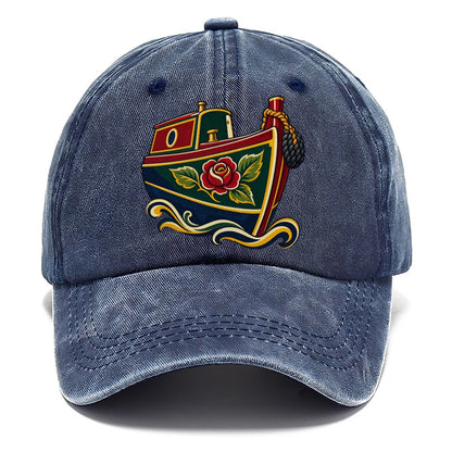 Canal Narrowboat Rose Painted Bow Uk Culture Heritage Classic Cap – Twilight Navy