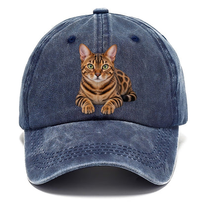 Bengal Reclining Paws Forward Realistic Cat Portrait Classic Cap – Twilight Navy