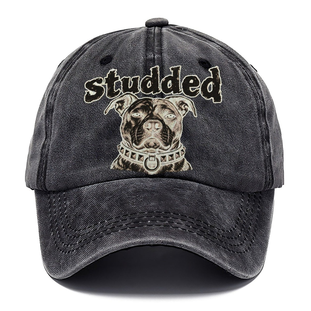 A Broad Skulled Dog Head Wearing A Heavy Studded Collar Bark For Me Classic Cap – Graphite