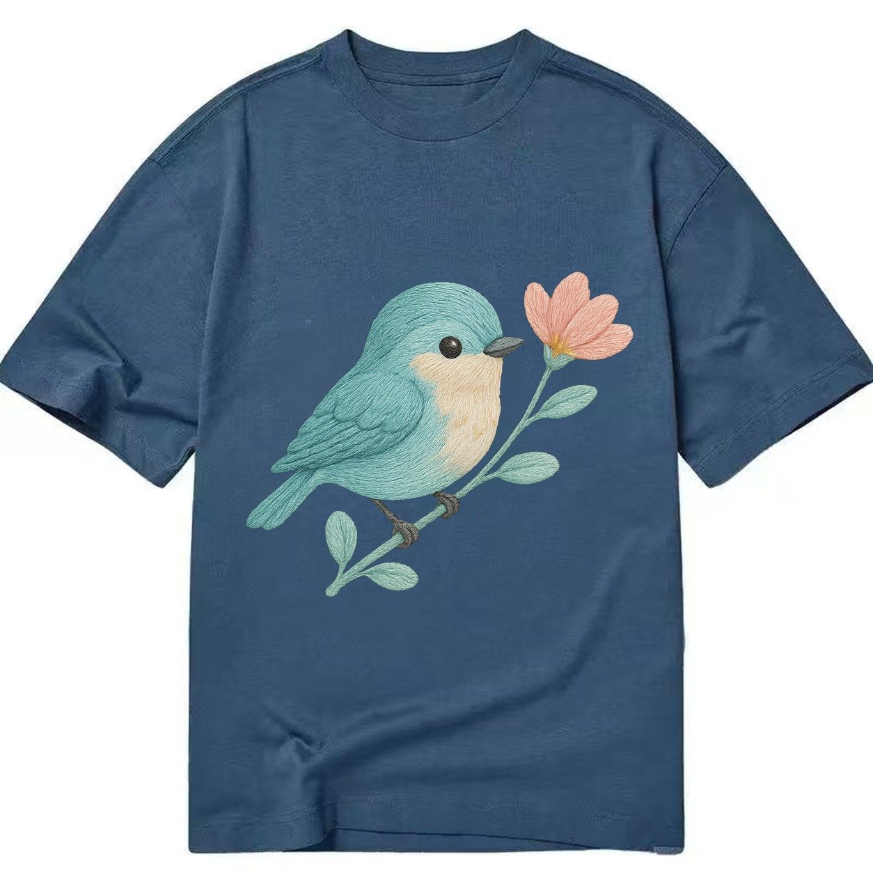 Aqua Chickadee Perched On Mint Eucalyptus Turquoise Cap Swee Classic T-shirt – Twilight Navy