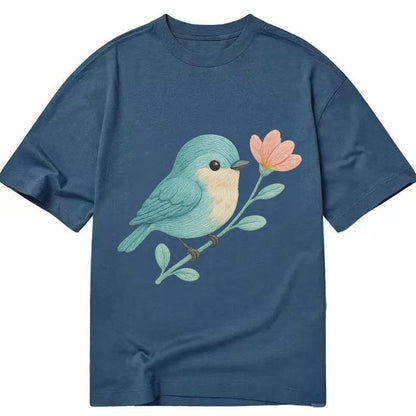 Aqua Chickadee Perched On Mint Eucalyptus Turquoise Cap Swee Classic T-shirt – Twilight Navy