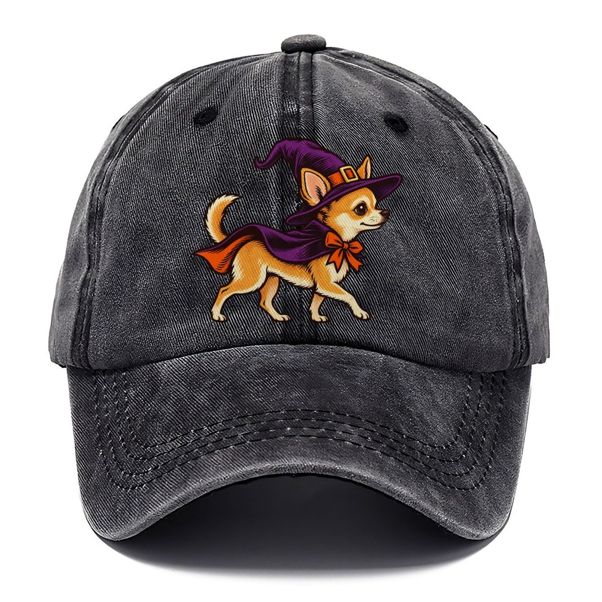 One Chihuahua In Halloween Costume Witch With A Pointed Hat And Tiny Cape Halloween Dog Parade Classic Cap – Graphite