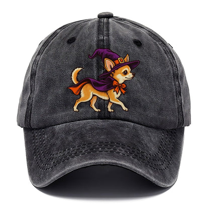 One Chihuahua In Halloween Costume Witch With A Pointed Hat And Tiny Cape Halloween Dog Parade Classic Cap – Graphite